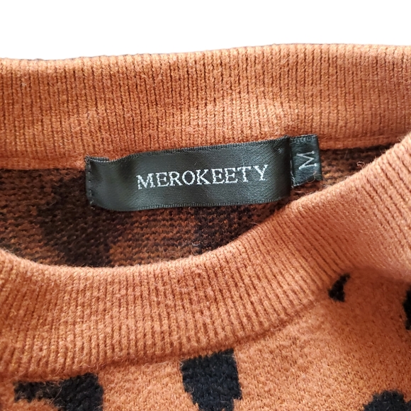 Merokeety Crew Neck Leopard Print, Balloon Sleeve knitted Sweater top. - Picture 3 of 3